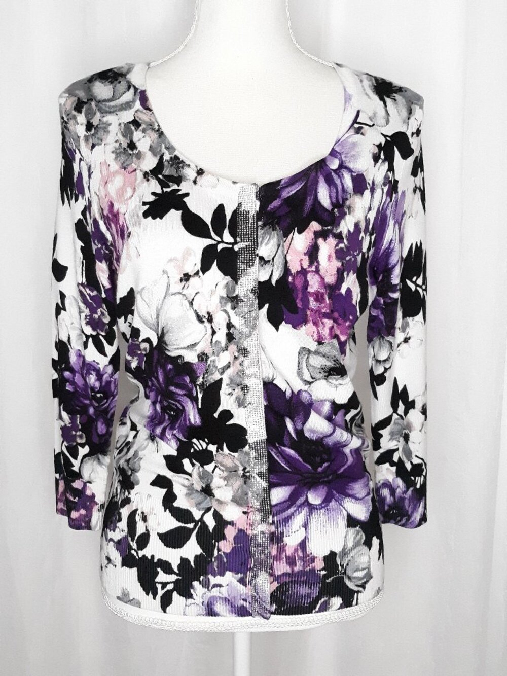 White House Black Market Floral 3/4 Sleeve Cardigan